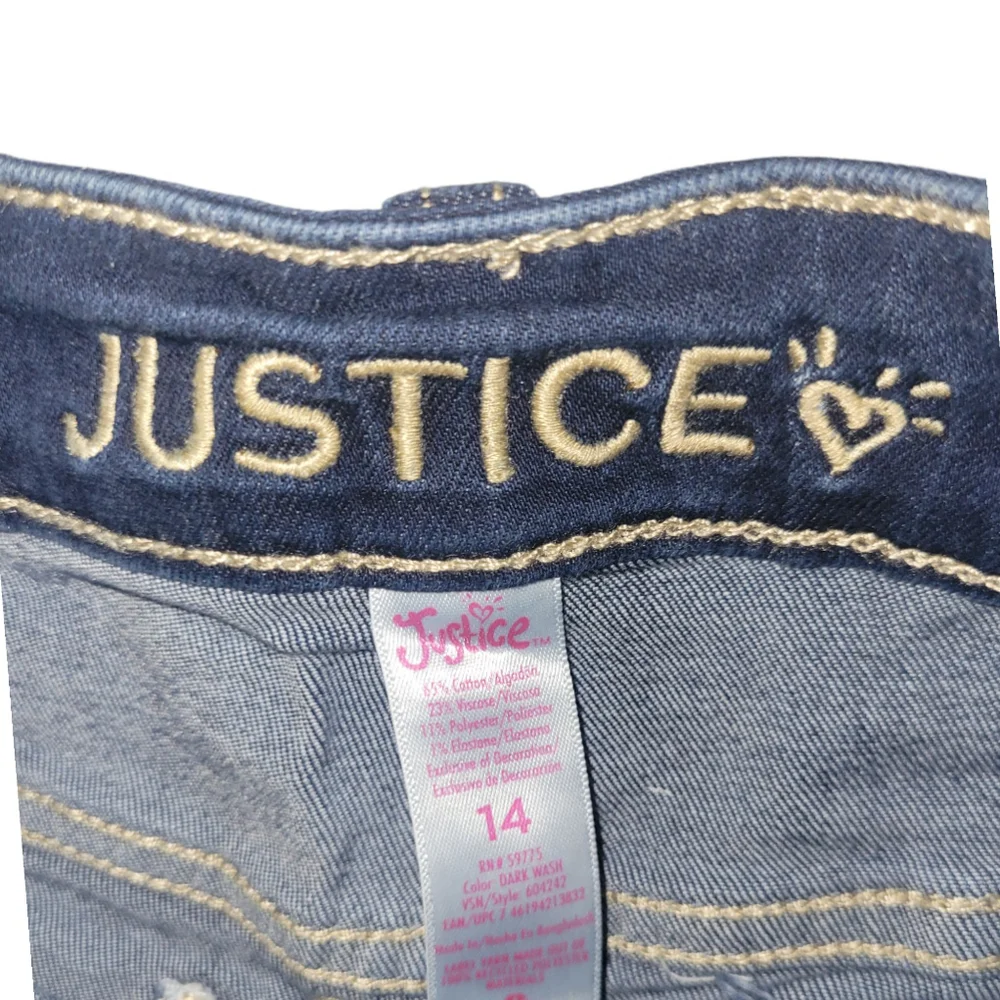 Girls Justice Distressed Classic Denim Dark Wash Shorts Size 14